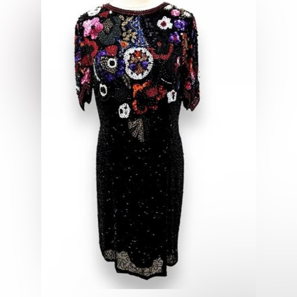 Niteline Black and Red Sheath Dress with Flutter Sleeves